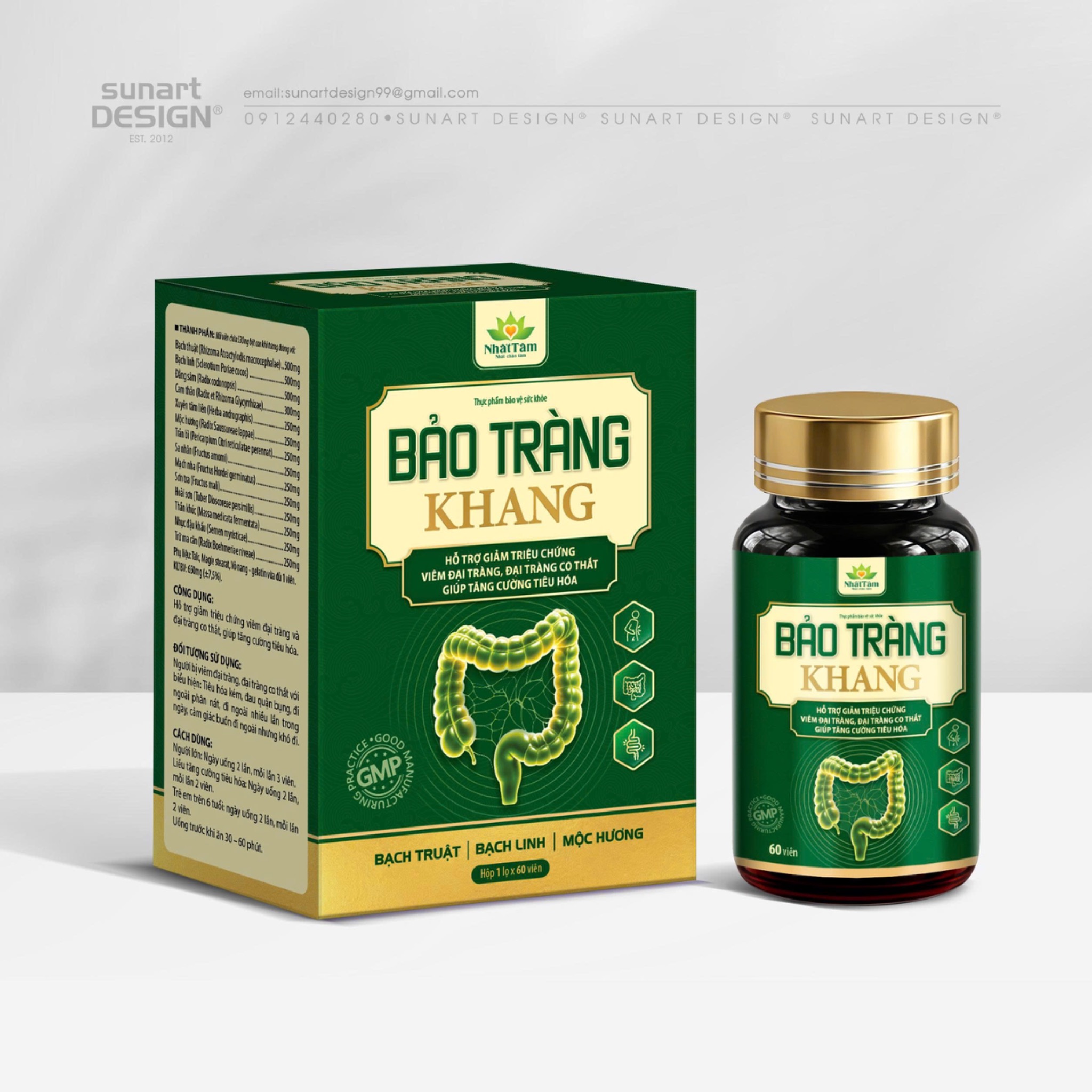 Mẫu thiết kế hộp và lọ Bảo Tràng Khang 60 viên