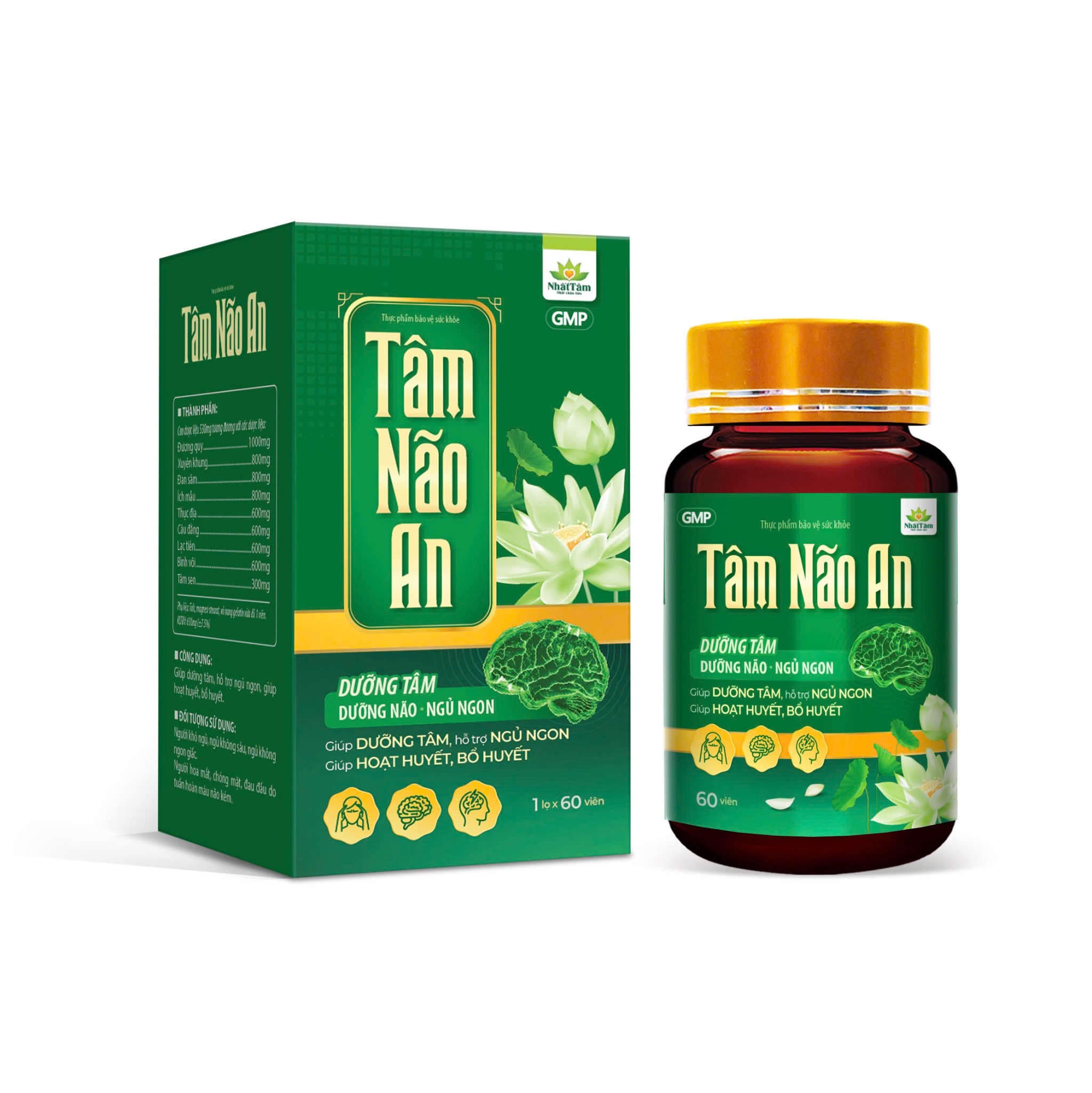 Hộp và lọ Tâm Não An 60 viên